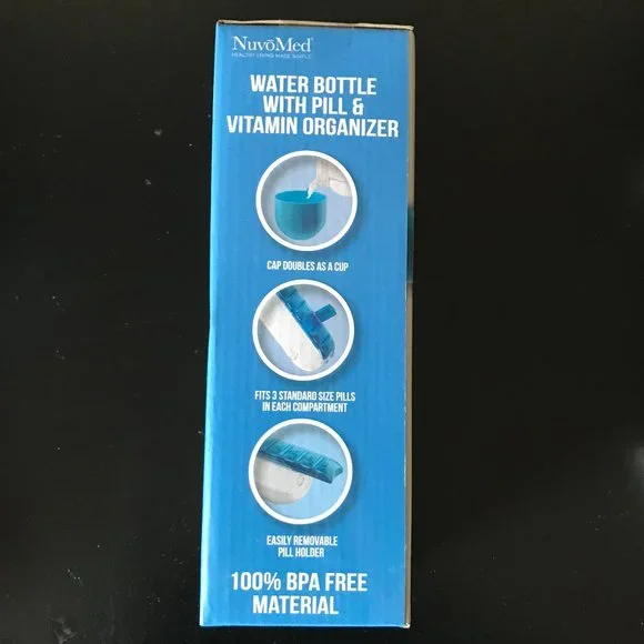 2 FOR $20, BLUE NUVOMED WATER BOTTLE WITH PILL AND VITAMIN ORGANIZER, BRAND NEW - Picture 4 of 4